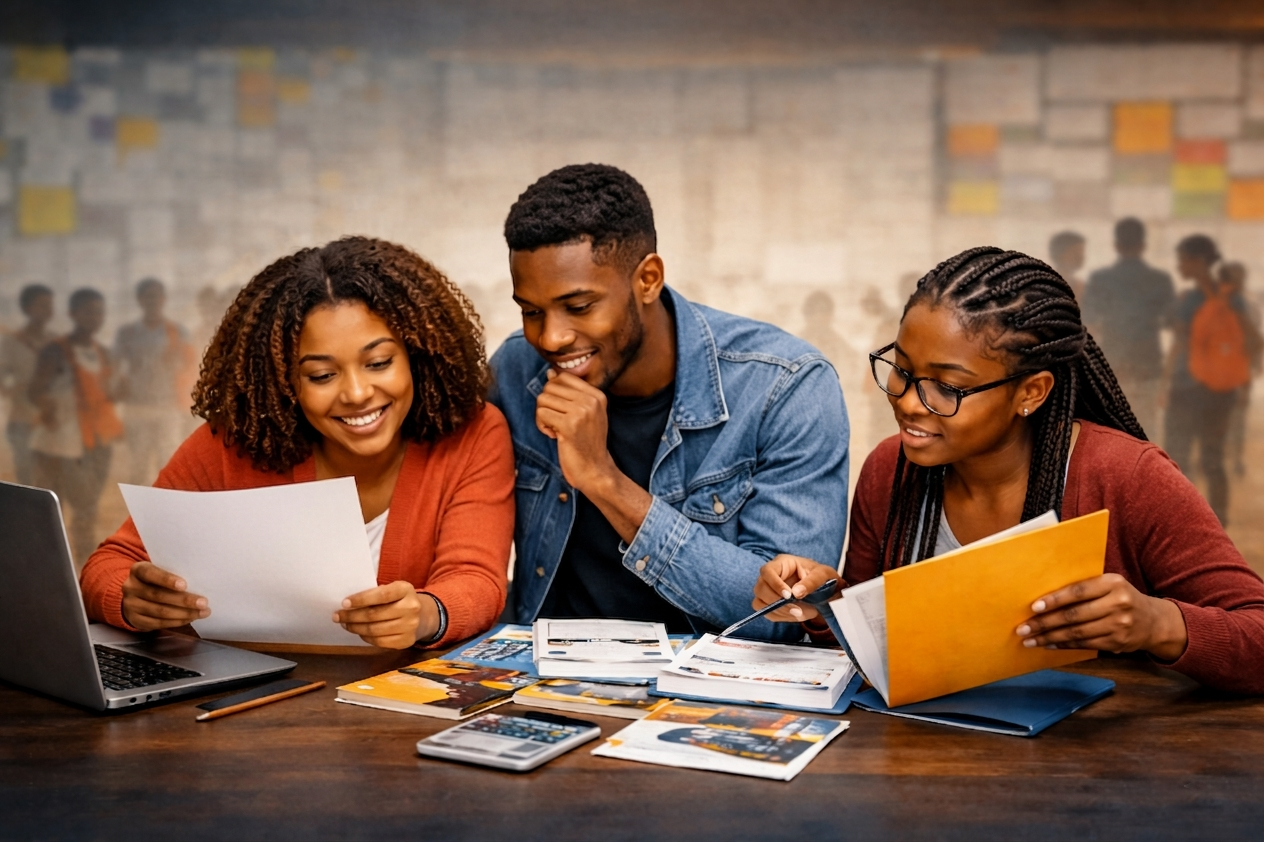 Students comparing college options to choose the right college